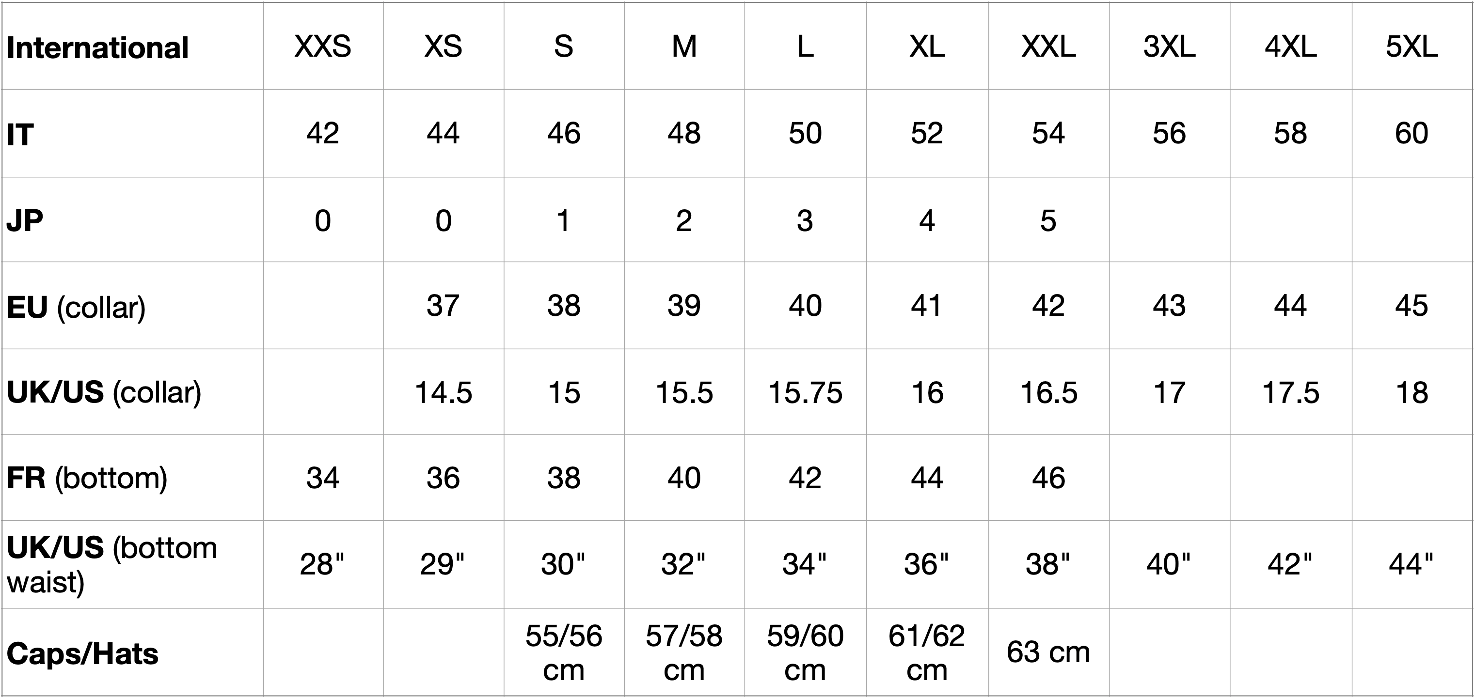 SIZE GUIDE – Masons