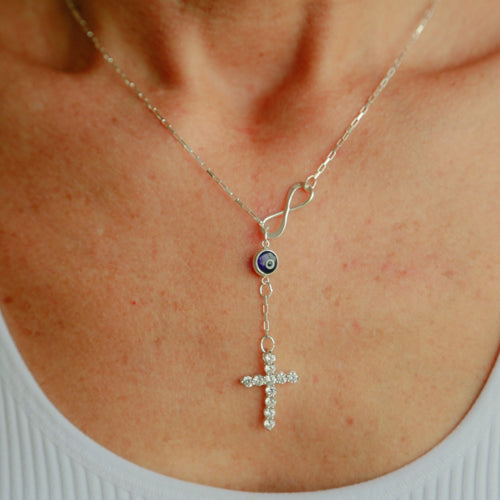 S925 Sterling Silver Female Cross Devil's Eye Clavicle Chain - China Silver  Necklace and Necklace price | Made-in-China.com