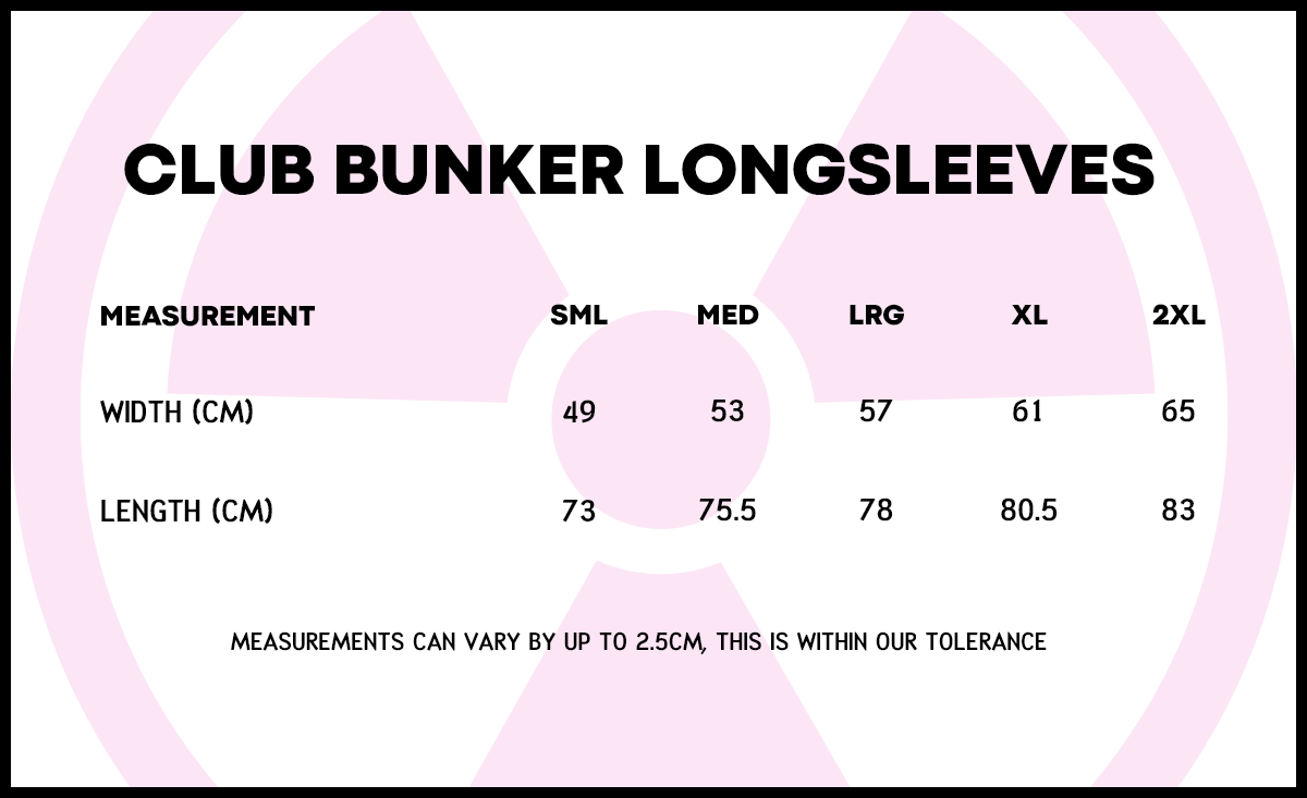 Club Bunker Longsleeve Tee Size Guide