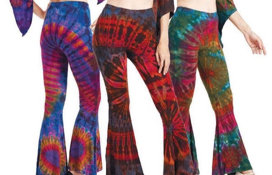 Cinched Tie Dye Bell Bottoms Cotton Wide Flare Trousers Flared Hot