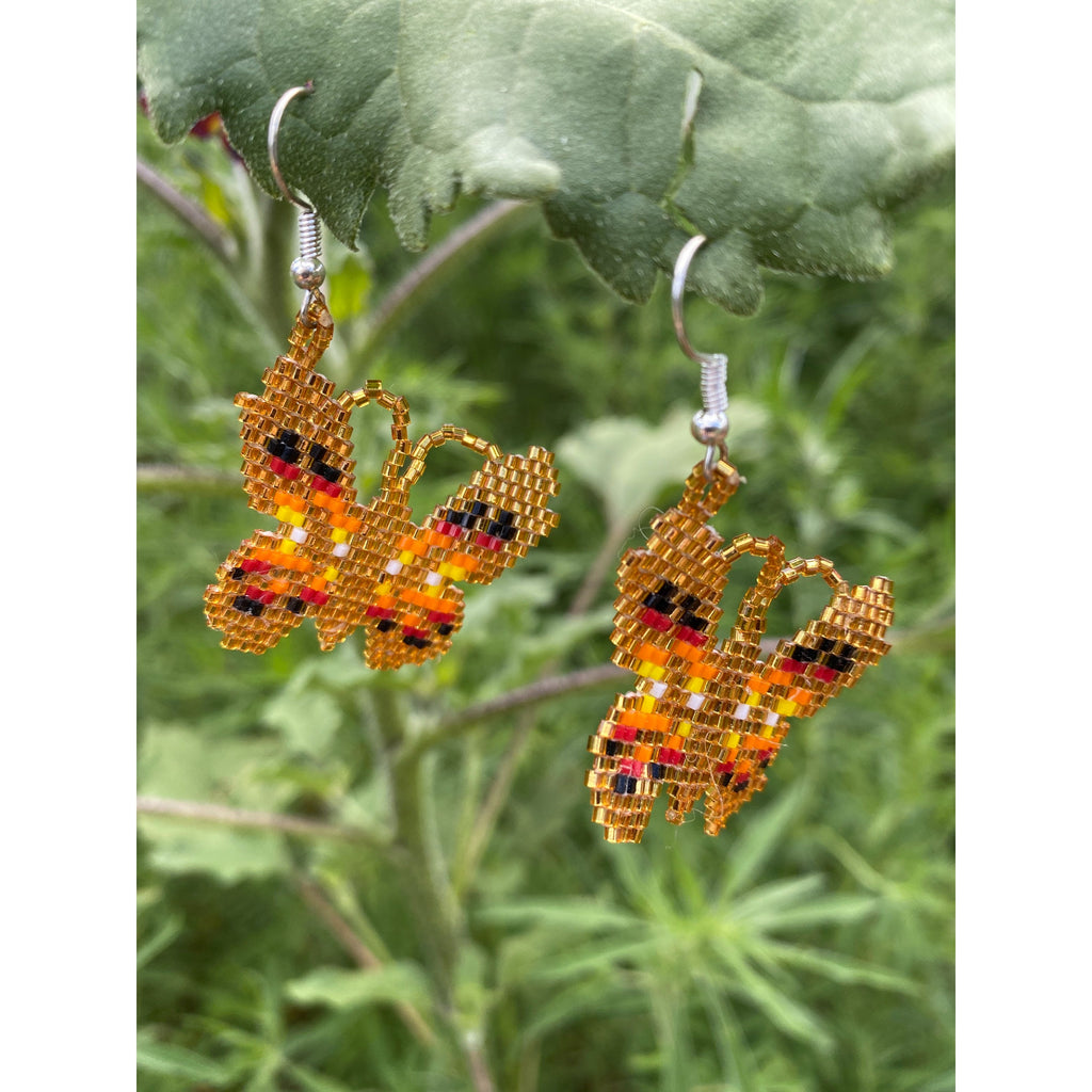 Flutterby Earrings-White-Gold Handmade Beaded Butterfly Earrings for Women