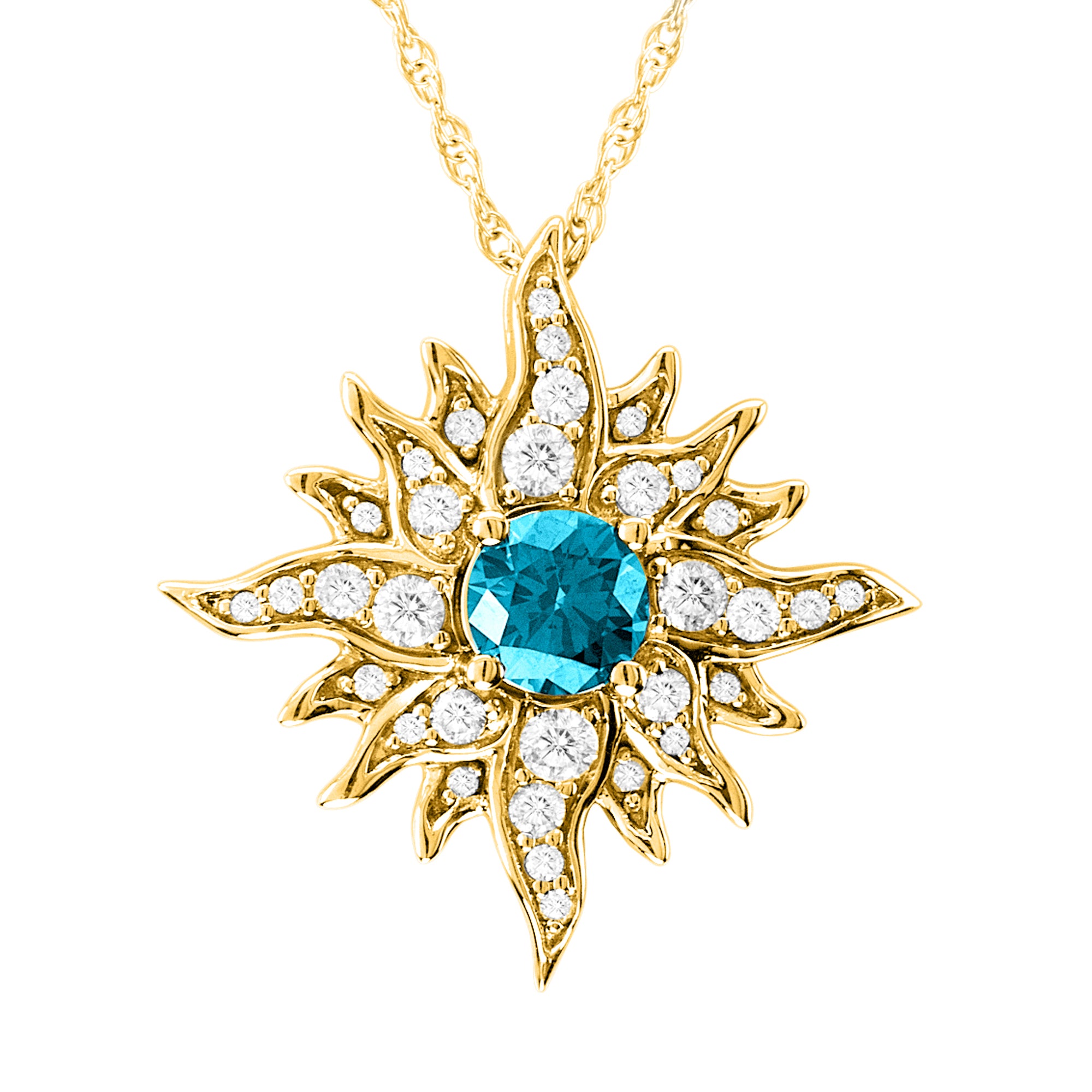 Large Yellow Gold Caribbean Sun Necklace with Blue Diamond – Eden Jewelers