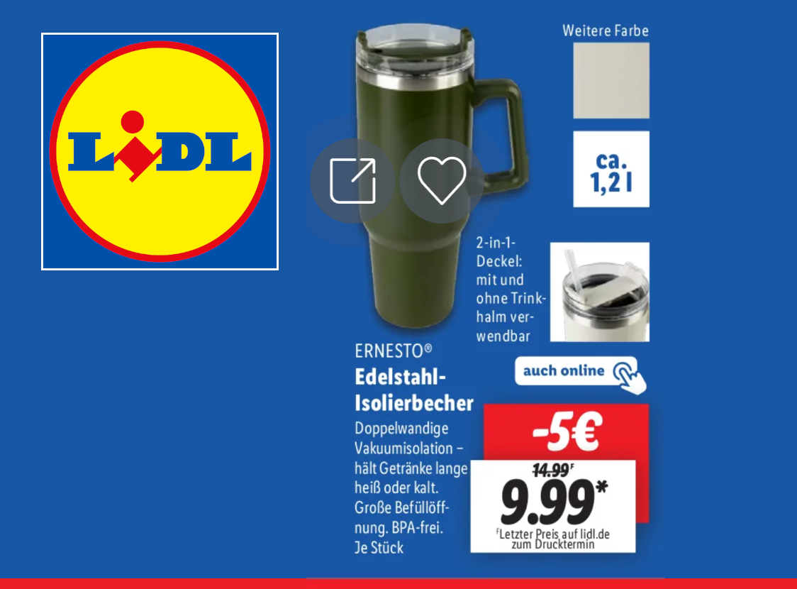 Lidl Ernesto Edelstahl-Isolierbecher Angebot ab 16 Mai 2024