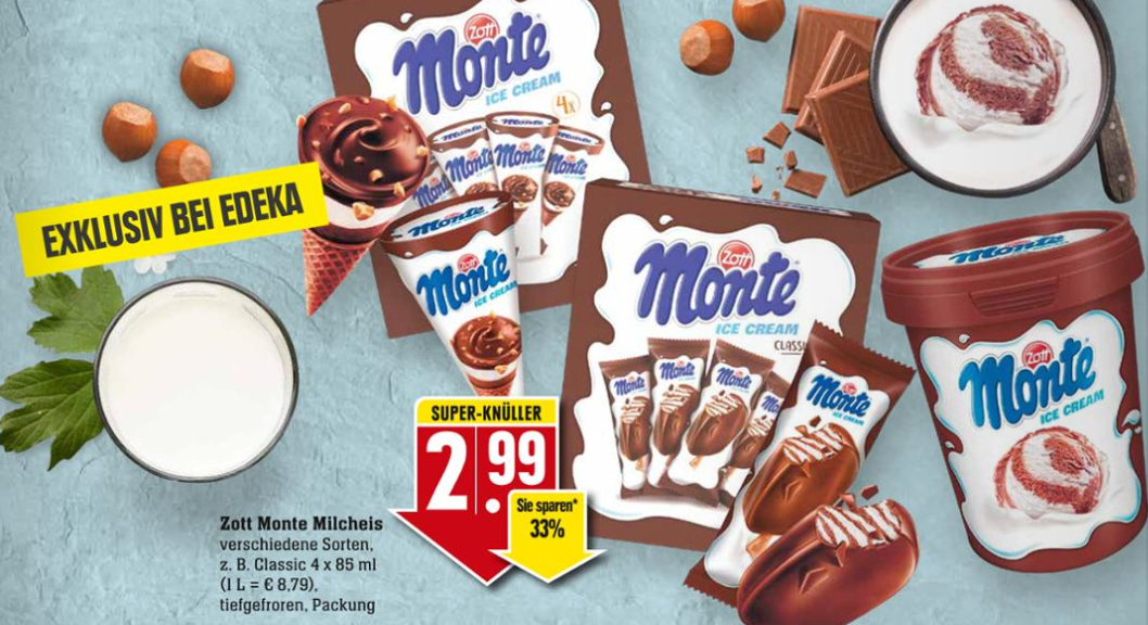 Zott Monte Eis Edeka Südwest im Angebot