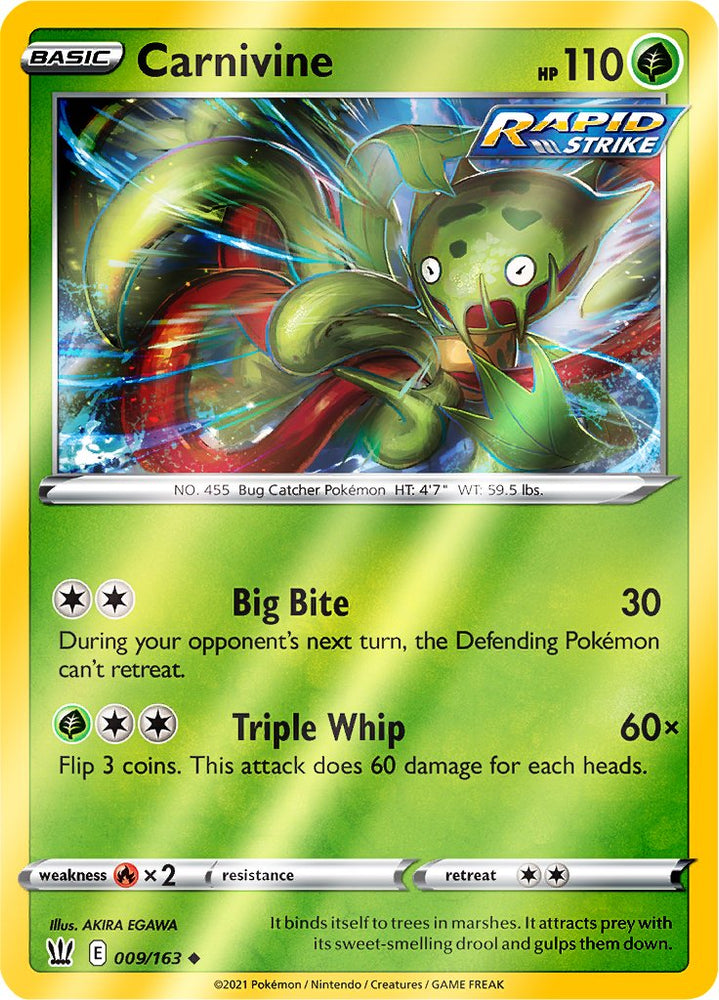 Reverse Holo 009 163 Carnivine Battle Styles Pokerand