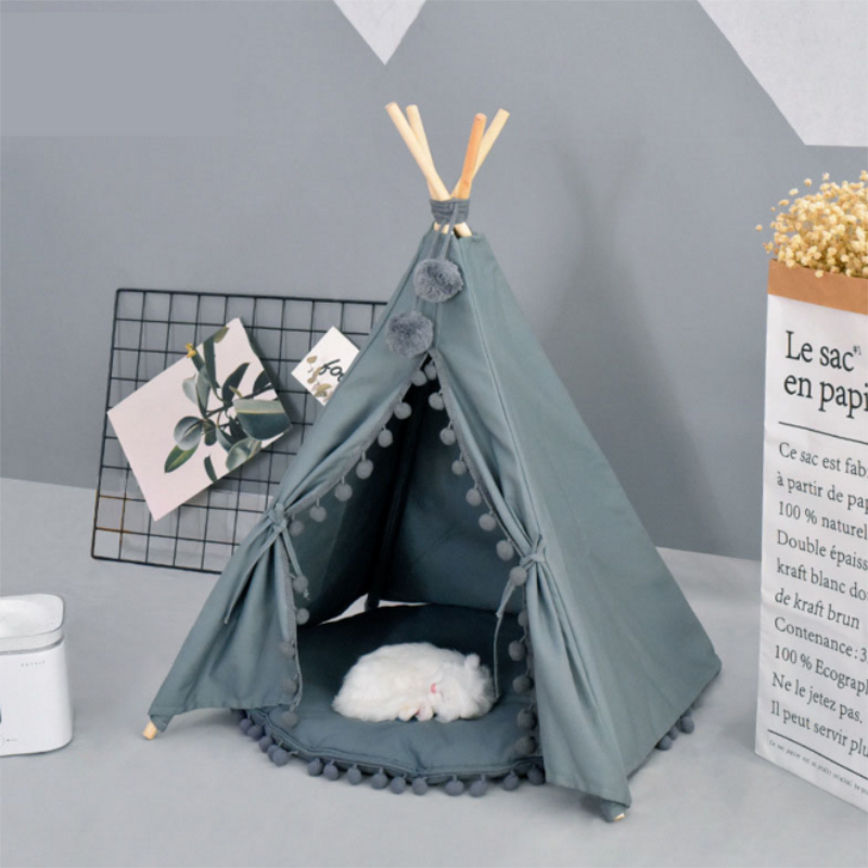 Zia Tipi Pour Chien Et Chat Gris Avec Pompom