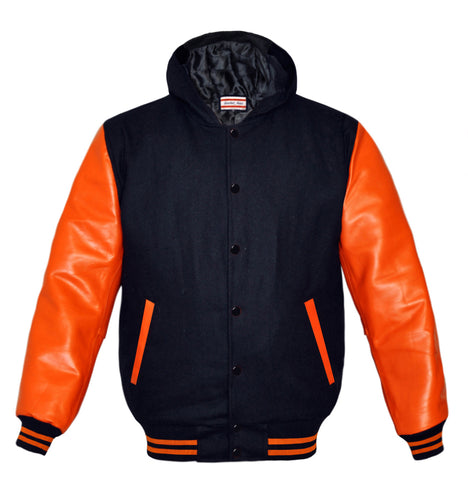 Letterman Baseball Varsity Jacket Hoodie Orange Wool and White Leather  Sleeves | eBay