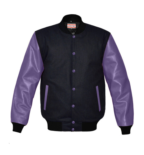 Letterman Baseball Bomber varsity Jacket Purple Wool & Gold Leather  Sleeves