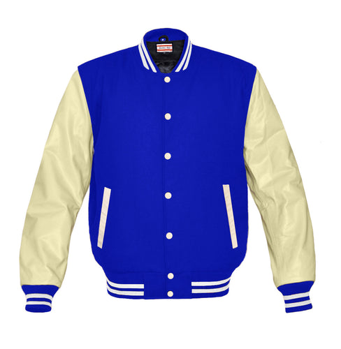 Royal Blue Letterman Jacket with White Leather Sleeves