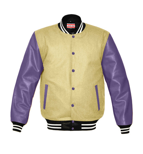 Purple Letterman Jacket with Gold Leather Sleeves