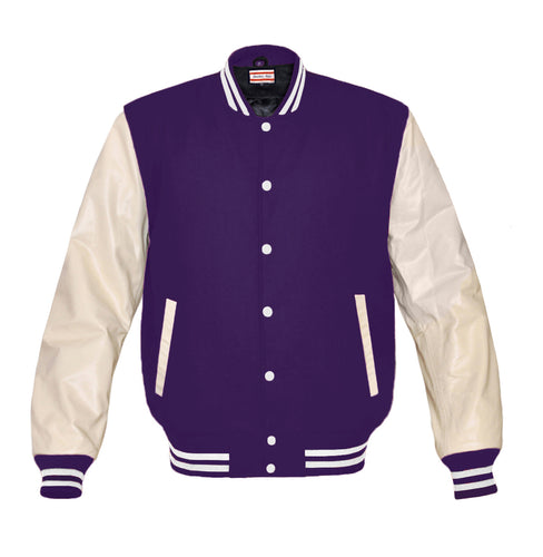 Purple Letterman Jacket with Gold Leather Sleeves