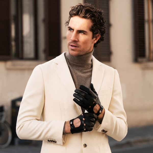 Fingerless Driving Gloves Men Black - Deerskin - Handmade in Italy –  Leather Gloves Online