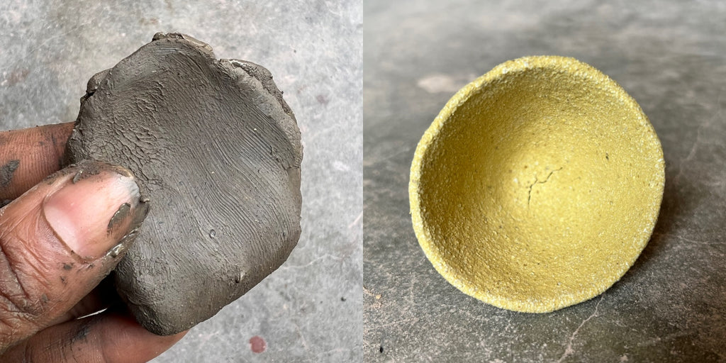 Florida wild clay test. Smooth and gray clay turns gritty and yellow when fired.