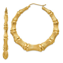 Load image into Gallery viewer, 14k Gold Large Bamboo Hoop Earrings
