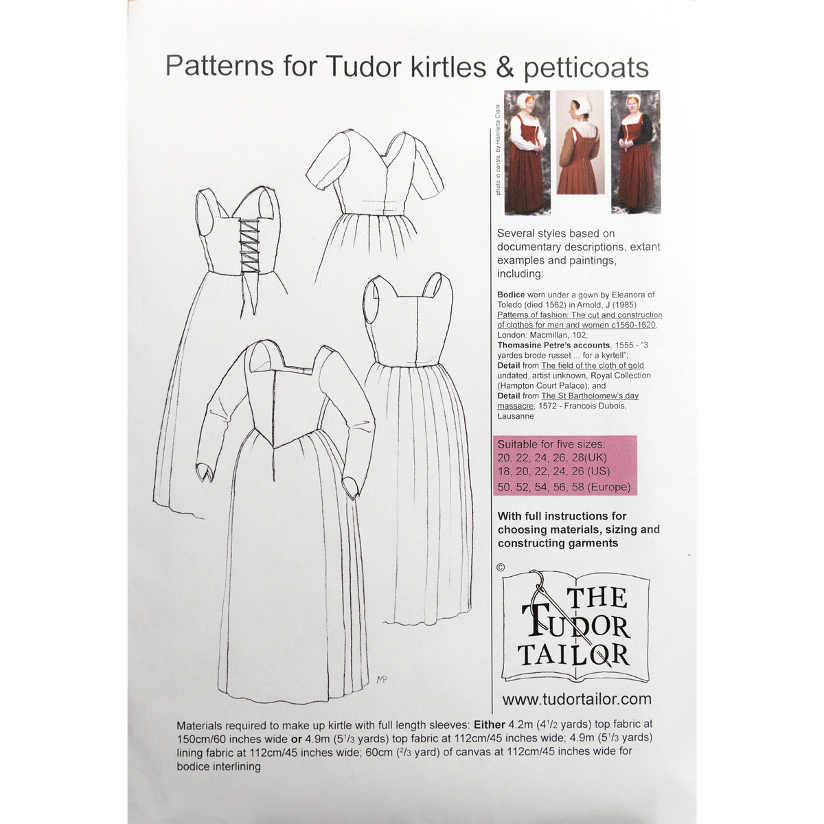 The Tudor Tailor: Women's Tudor Kirtles and Petticoats Pattern ...