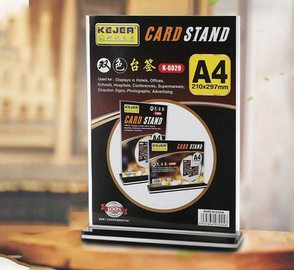 A4 Size Double Sided Display Card T-Stand Transparent