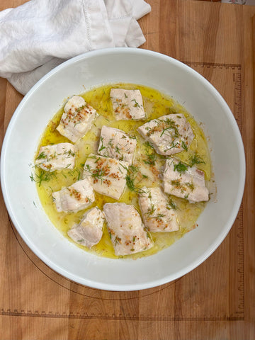 Oven Braised Tarakihi with Fennel Fern, Lemon and Olive Oil