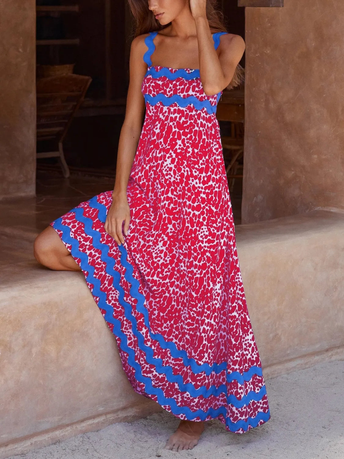 Printed Square Neck Maxi Cami Dress