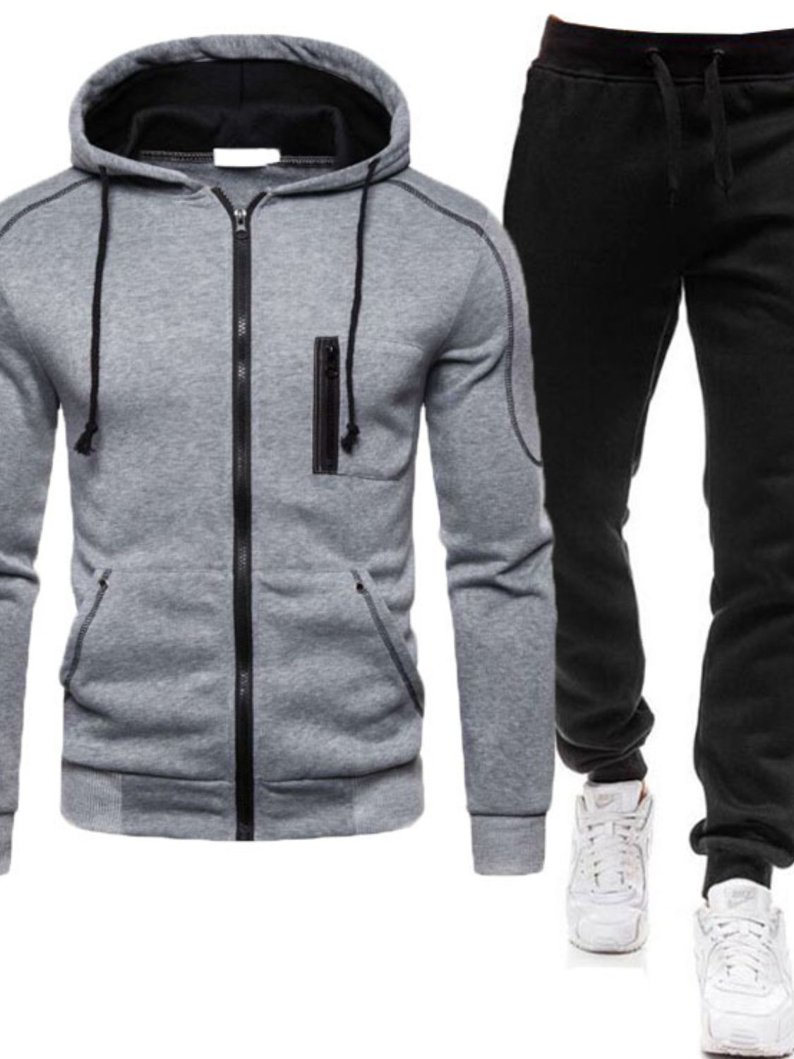 Men's Full Size Zip Up Long Sleeve Hoodie and Pants Set Plus Size