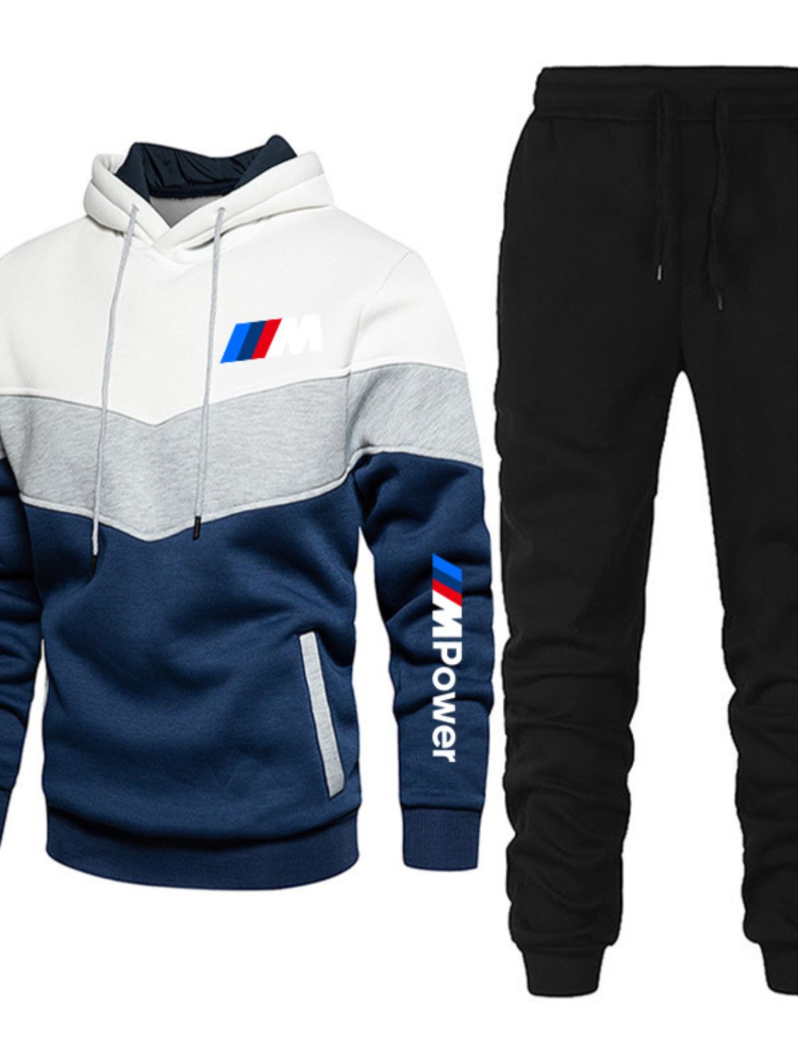 Men's Full Size Drawstring Contrast Hoodie and Pants Set Plus Size