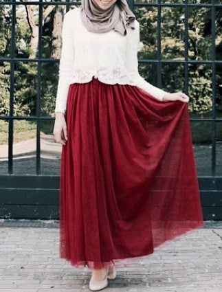 red tulle maxi skirt