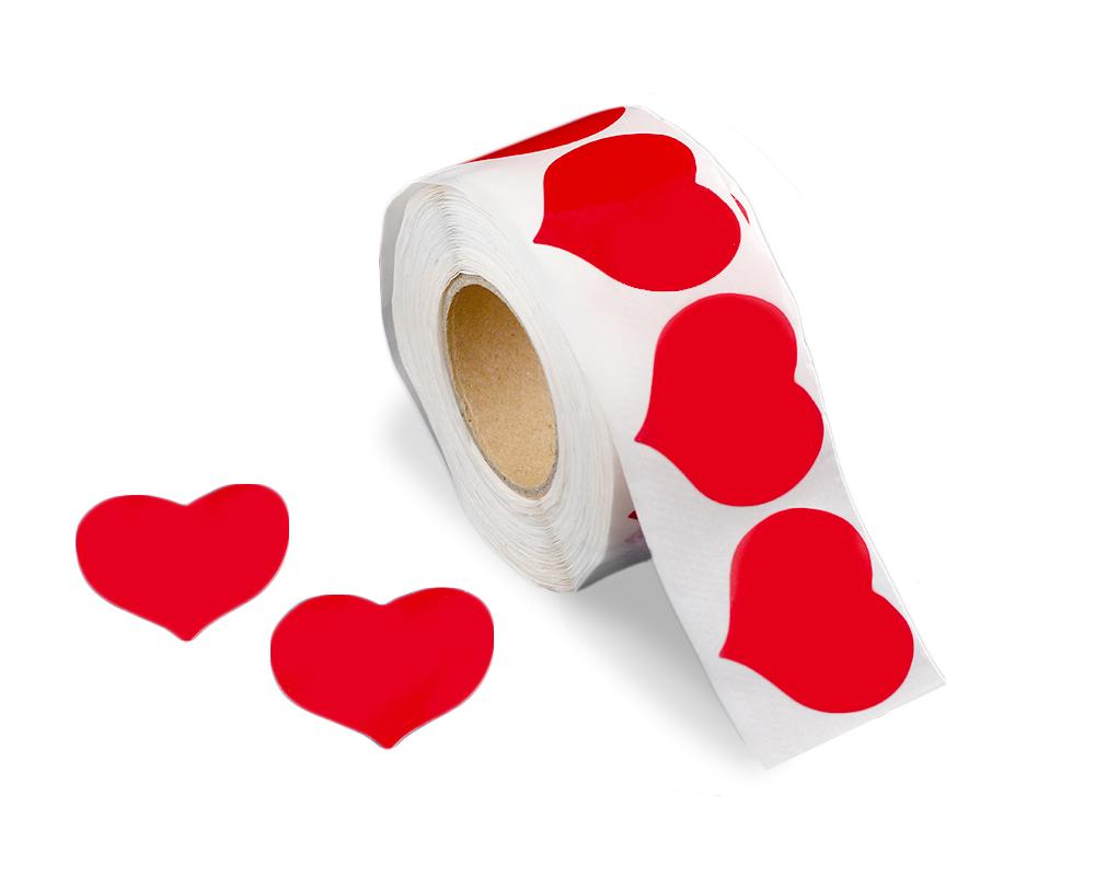 Image of Large Red Heart Shaped Stickers (250 per Roll)