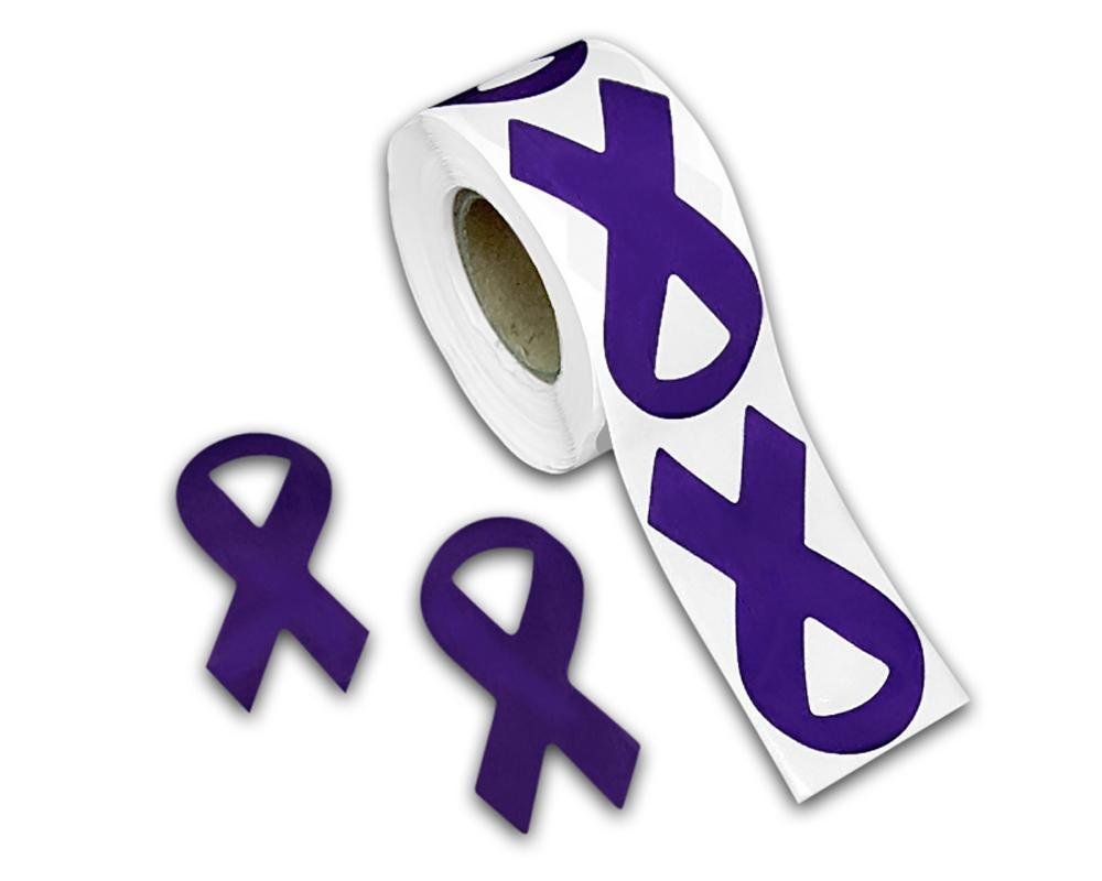 Image of Large Colitis Disease Purple Ribbon Stickers  (250 per Roll)