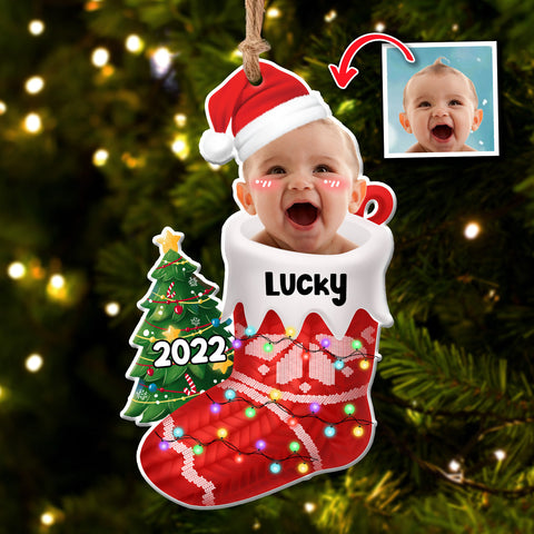 Upload Photo Baby First Christmas Acrylic Ornament, Customized Holiday Ornament