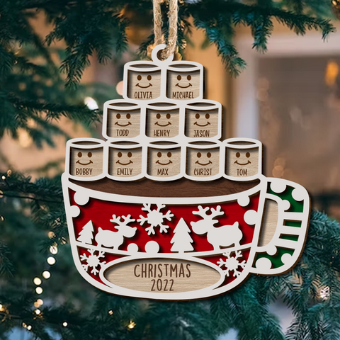 Merry Christmas Happy Family 2 Layered Wood Custom Shape Christmas Ornament