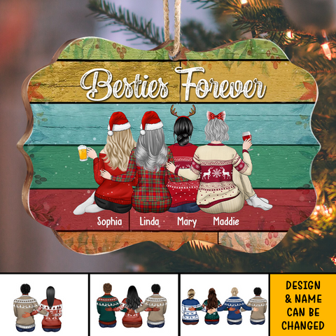 Personalized Besties forever Benelux Shaped Wood Christmas Ornament