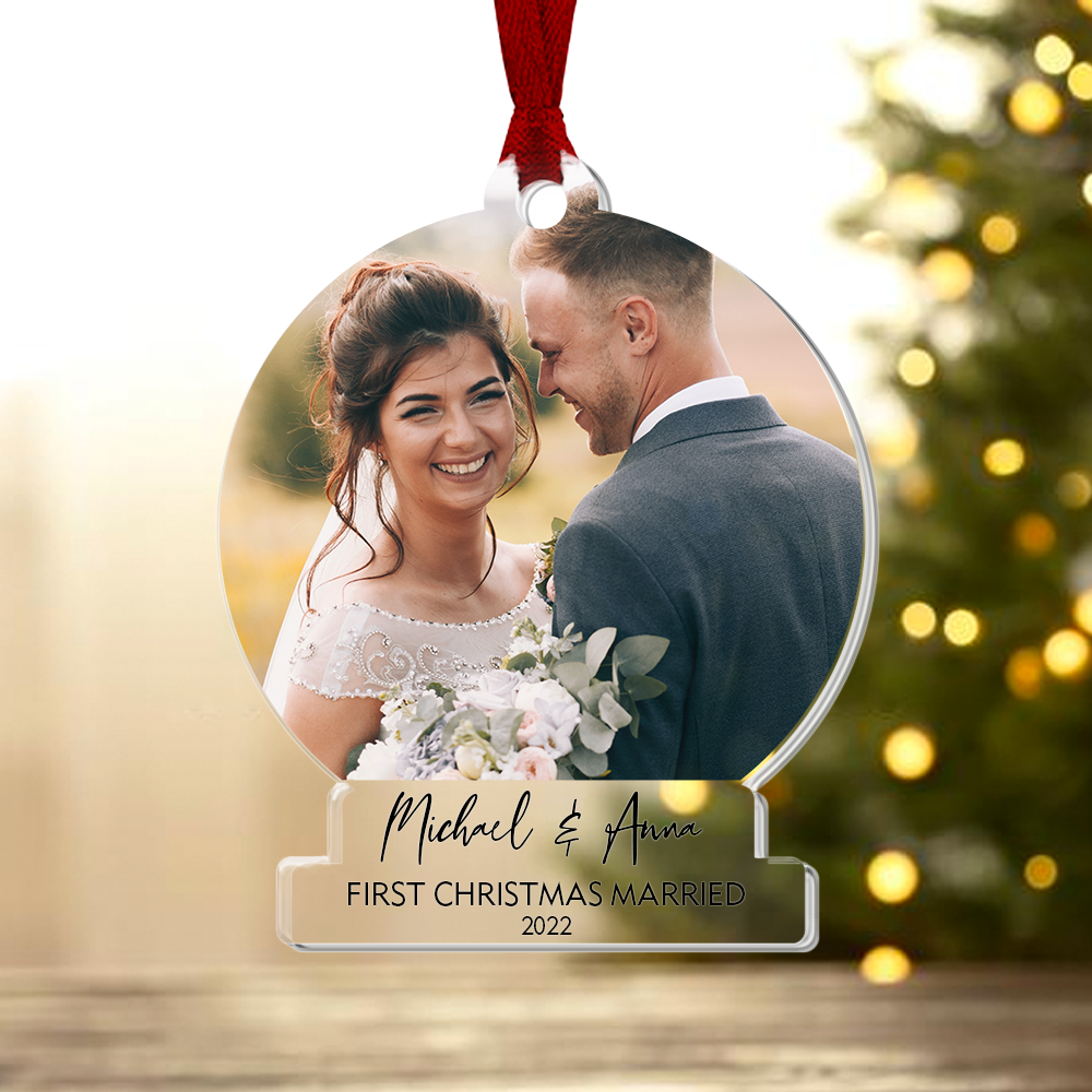 Custom Photo First Christmas Married Printed Acrylic Ornament