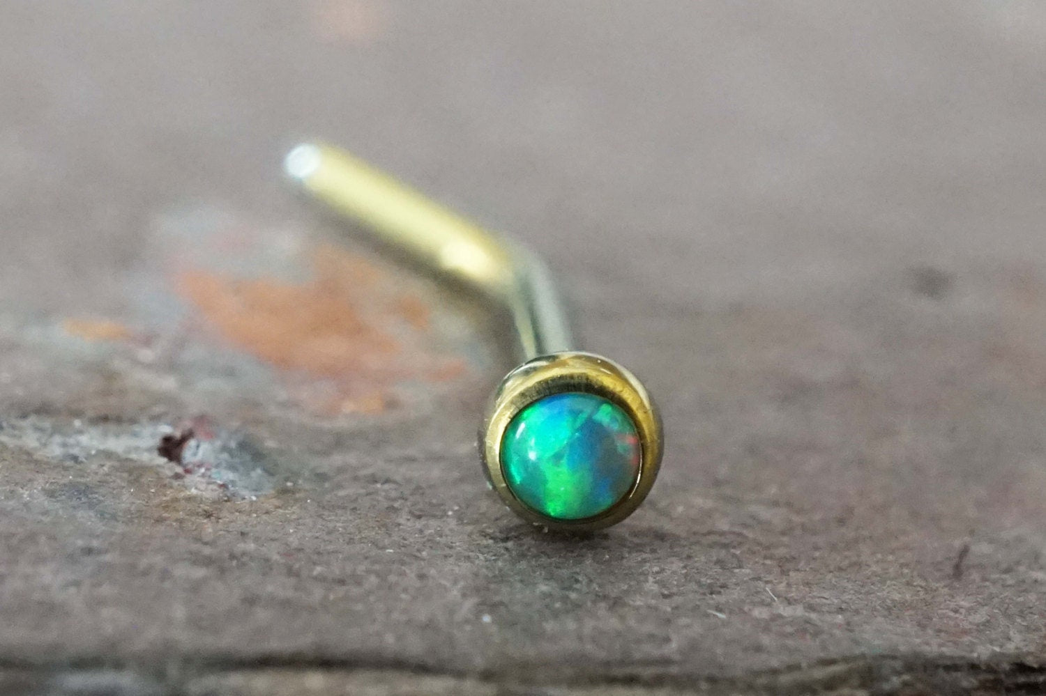 18g Green Opal Nose Ring Gold Nose Stud