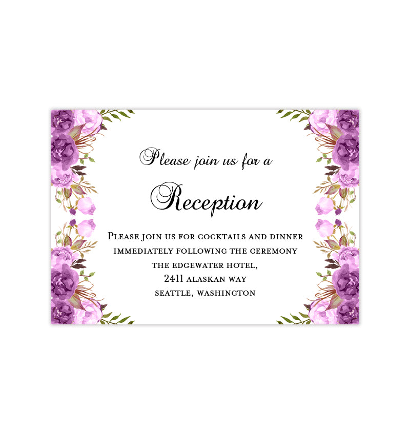 Wedding Reception Invitations Purple Lavender Lilac Romantic