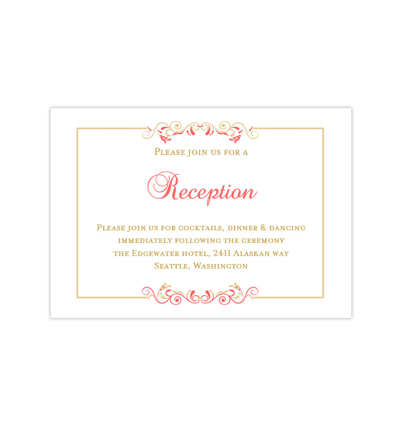 Wedding Reception Invitations Madelyn Coral Champagne Wedding