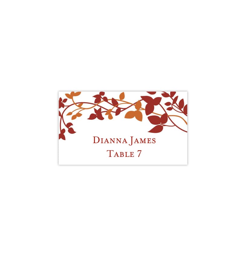 Wedding Seating Card Forever Entwined Autumn Red Orange Tent