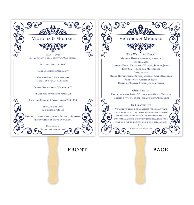 Wedding Program Fan Julia Navy Blue Wedding Template Shop