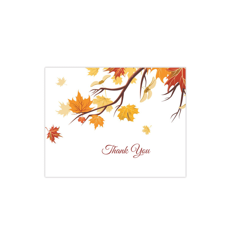 Wedding Thank You Card Falling Leaves Red Orange Yellow Wedding