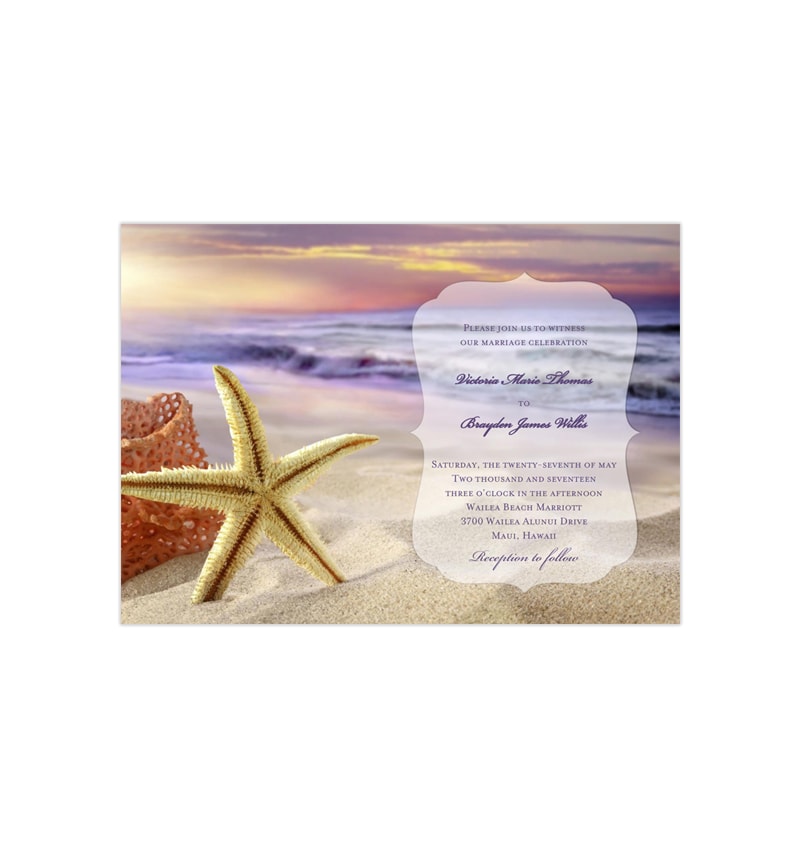 Tropical Beach Wedding Invitation Sand Starfish