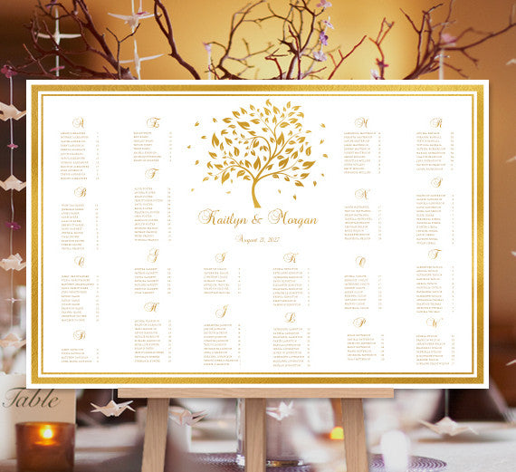 Wedding Seating Chart Poster Golden Fall Autumn Tree Print Ready Digit Wedding Template Shop