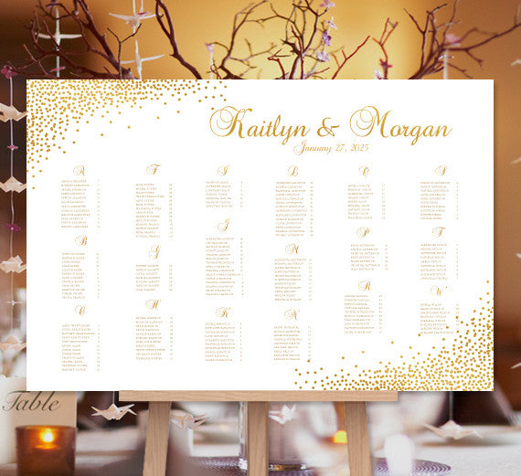 Wedding Seating Chart Poster Confetti Gold Print Ready Digital File Wedding Template Shop