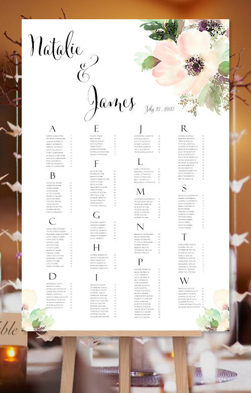 Wedding Seating Chart Poster Floral 8 Peach Green Print Ready Digital Wedding Template Shop