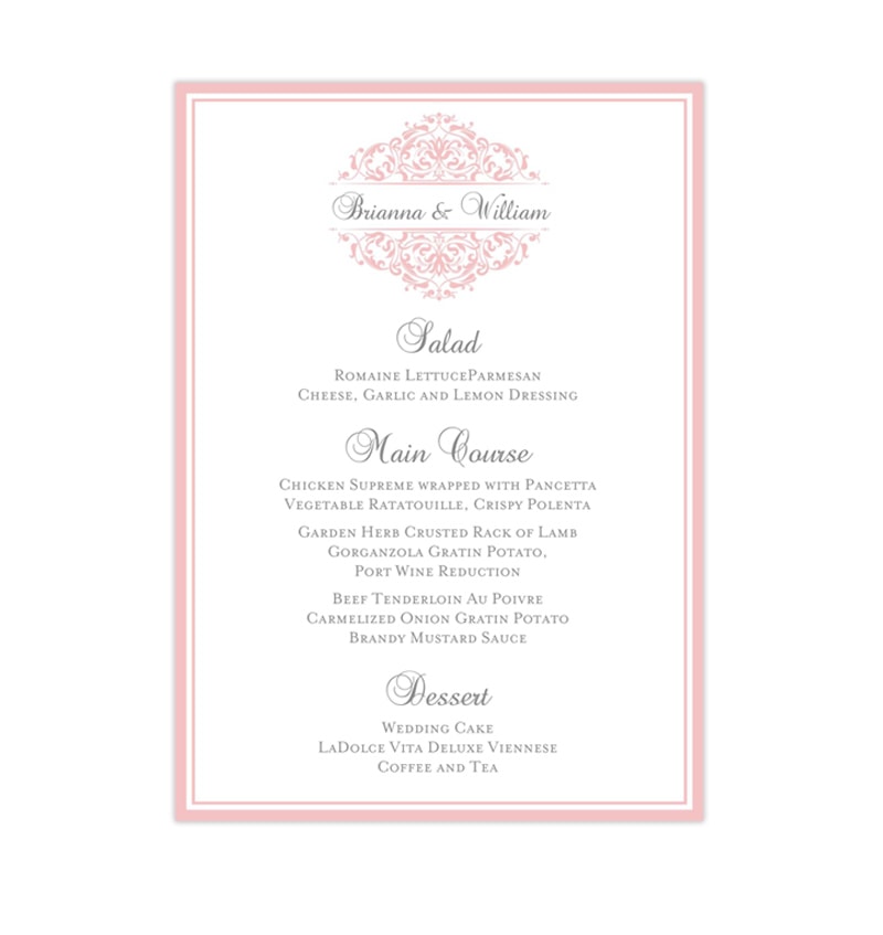 wedding reception menu template