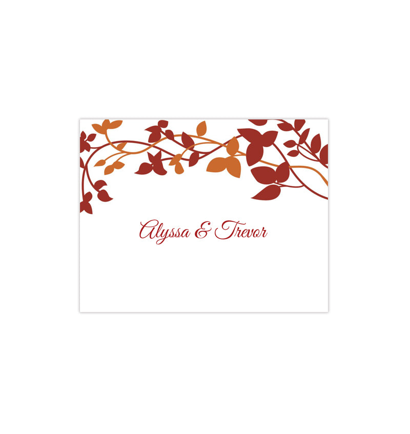 Wedding Thank You Card Forever Entwined Autumn Red Orange