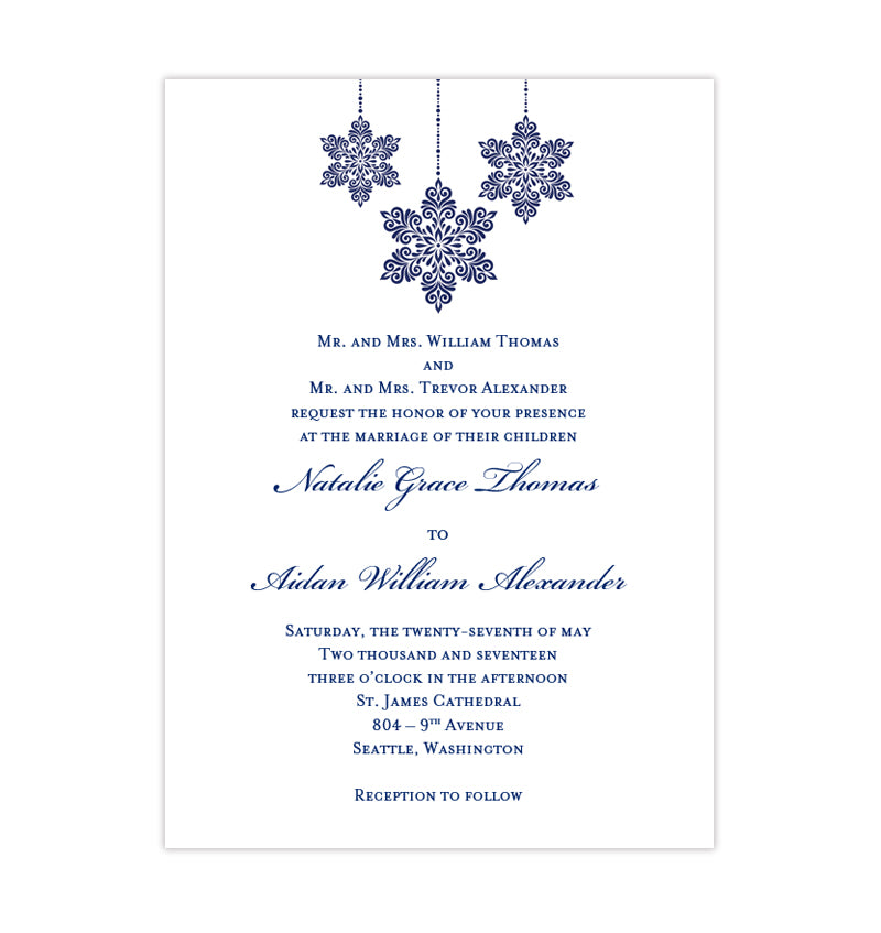 Winter Snowflakes Wedding Invitation Navy Blue Wedding Template Shop