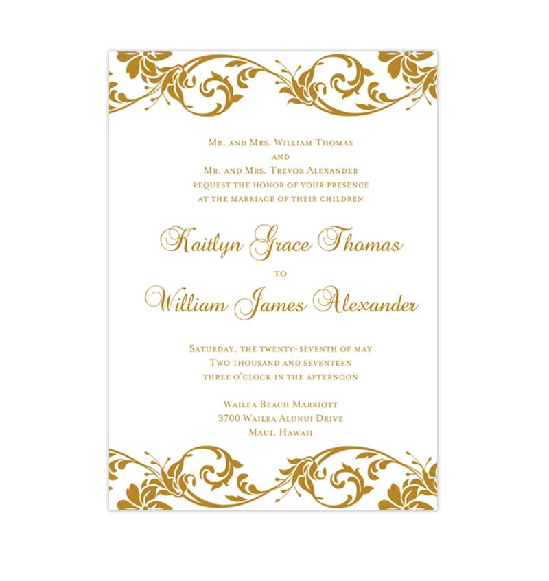 Tropical Damask Wedding Invitation Gold Wedding Template