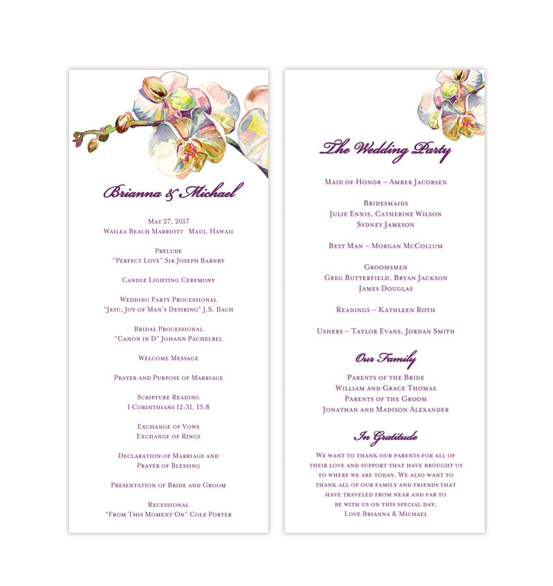 Slim Wedding Program Template Orchid Wedding Template Shop