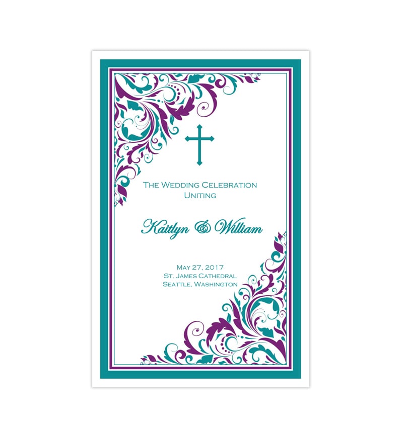 Catholic Church Wedding Program Brooklyn Peacock Purple And Teal