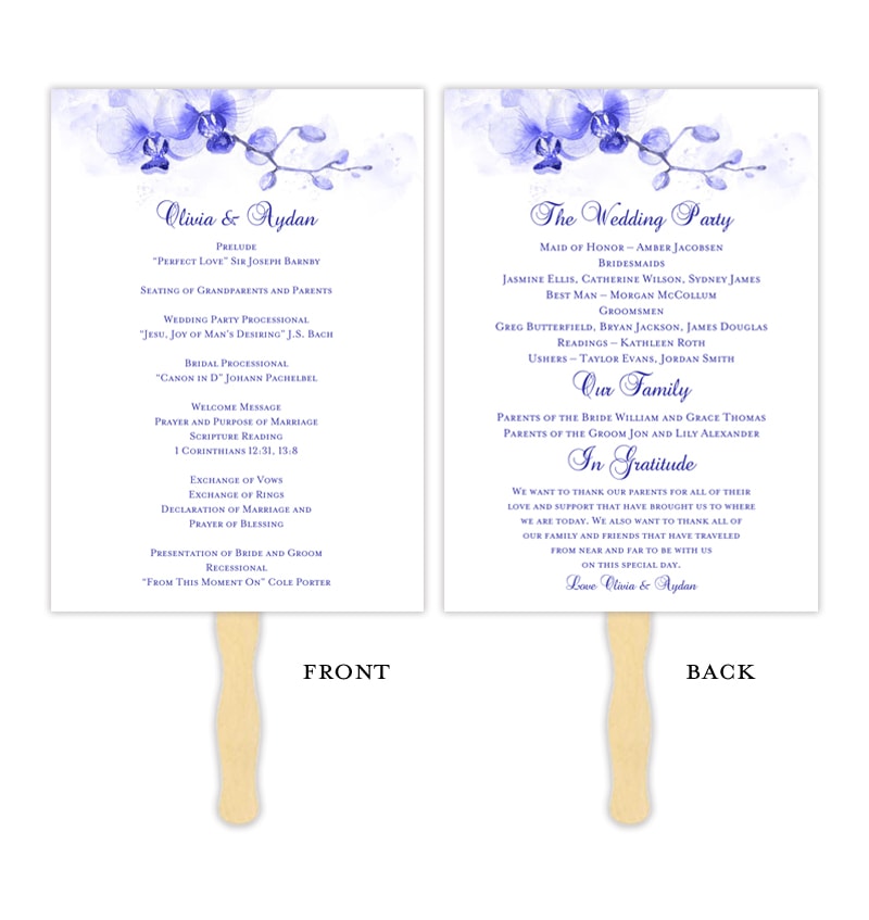 Wedding Program Fan Orchid Blue Tones Wedding Template Shop