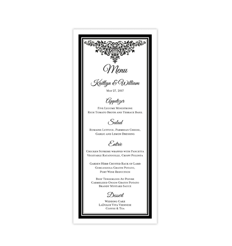 Wedding Menu Card Anna Maria Black White Tea Length Wedding