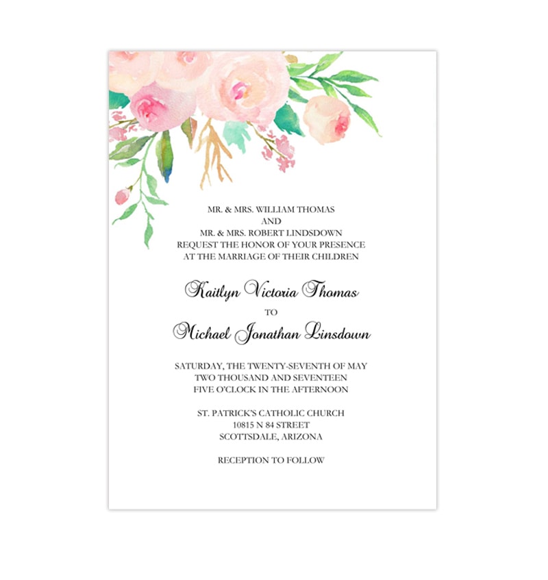 Printable Wedding Invitation Template Watercolor Floral 3 - Wedding ...